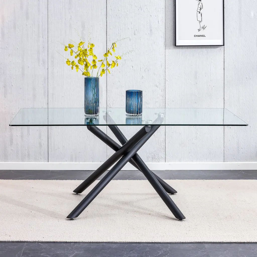 Large Modern Minimalist Rectangular Glass Dining Table 6 To 8 People droom w-1151