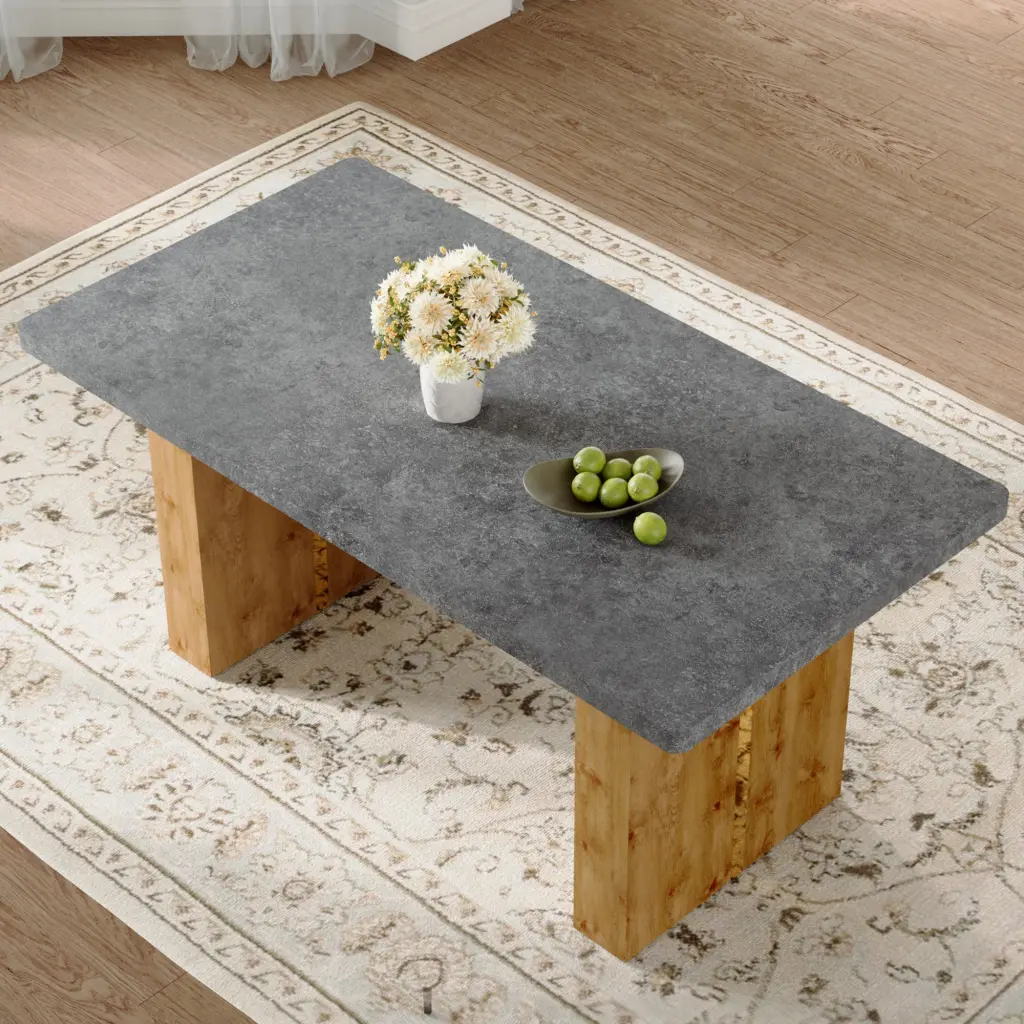 Large Modern Rectangular Table Cement Grey Patterned Top Large Base droom w-1151