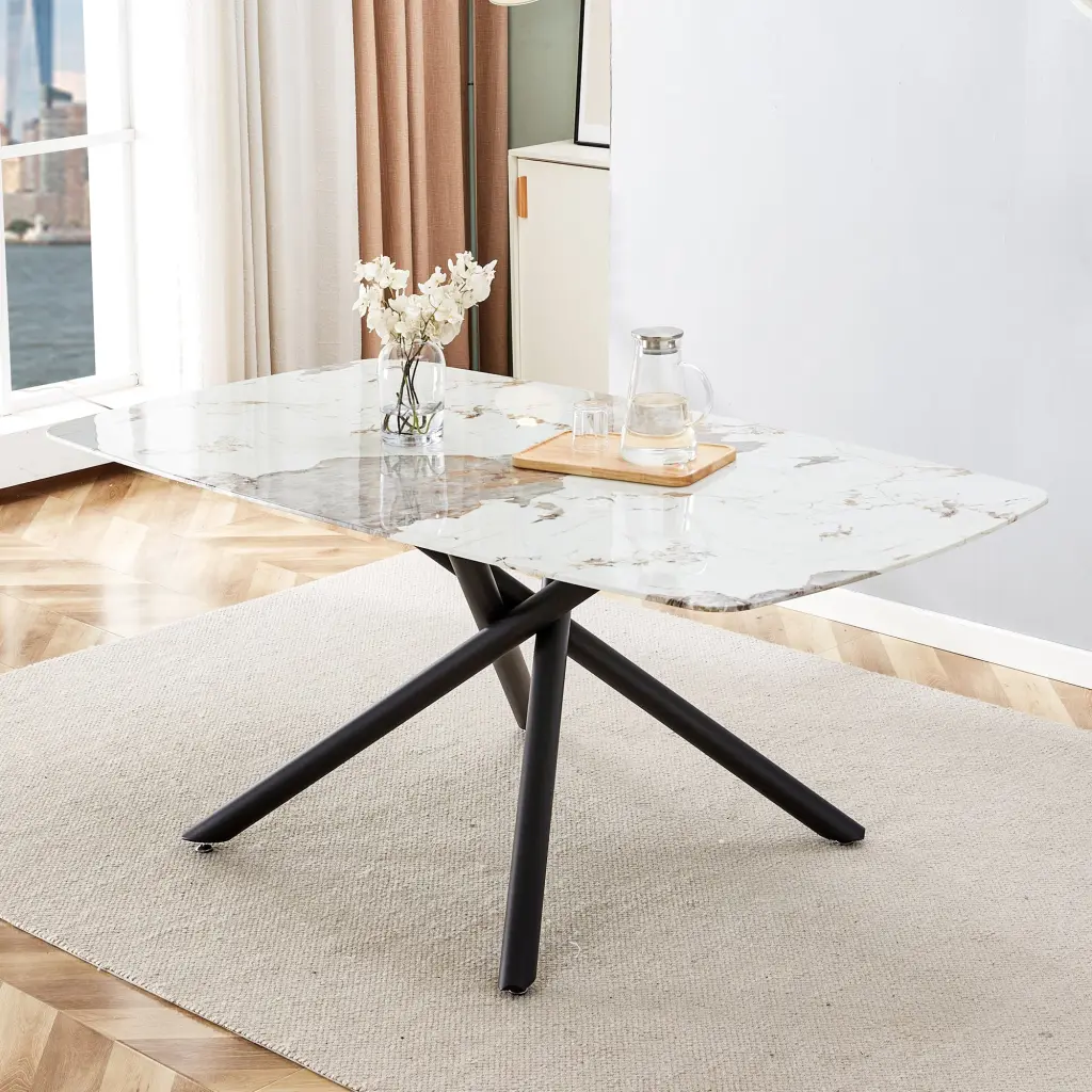Large Rectangular Imitation Marble Dining Table 6-8 Seats Black droom w-1151