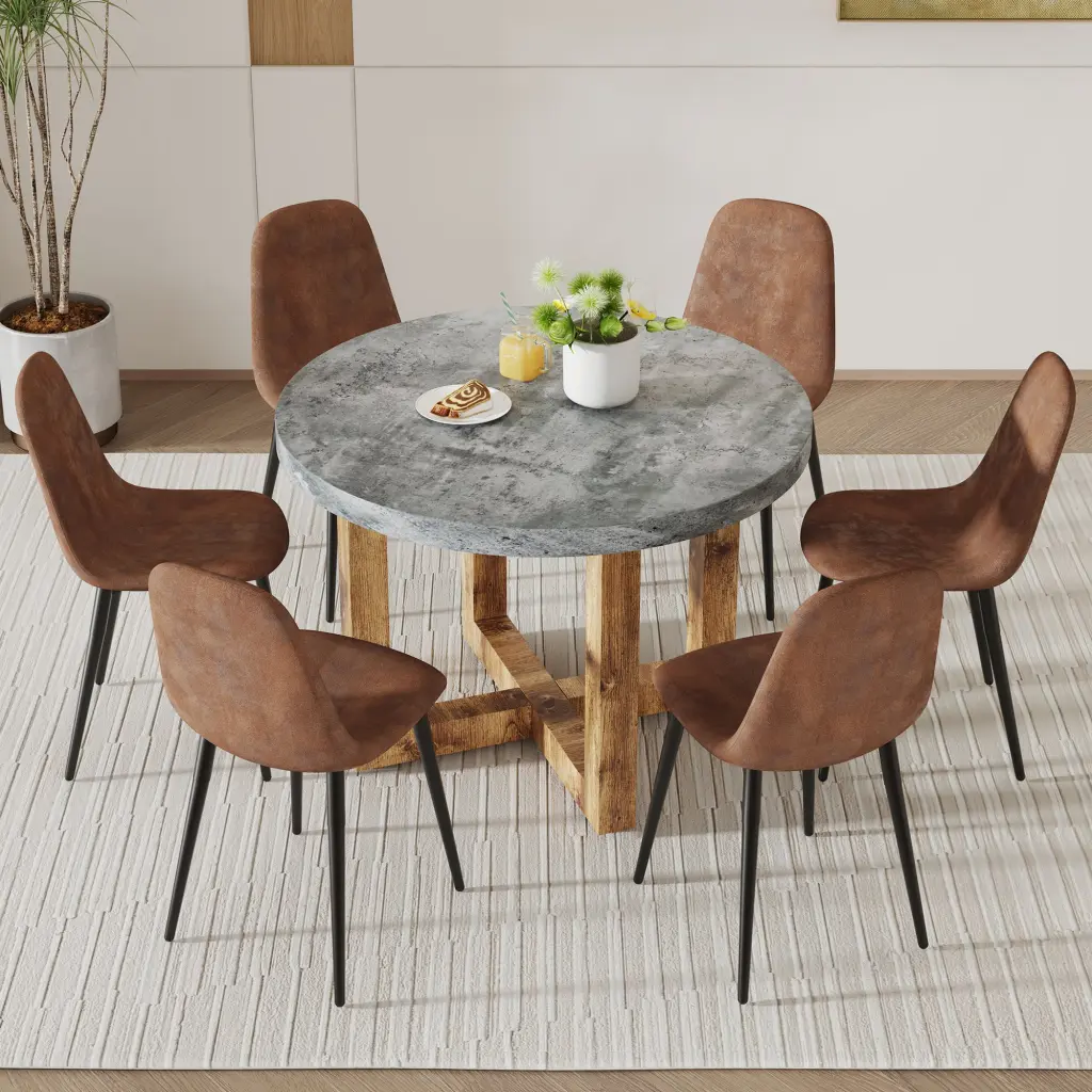 Modern Circular Dining Table Made MDF Tabletop and Metal Base Functional Design droom w-1151
