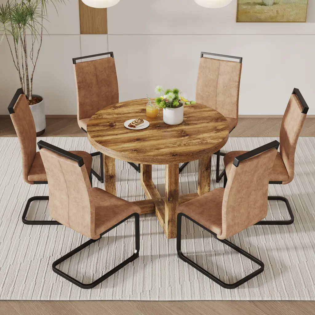 Modern Circular Dining Table Made MDF E-Reader Top droom w-1151