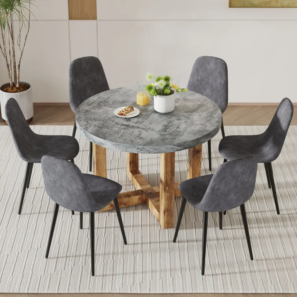 Modern Functional Circular Dining Table MDF Tabletop and Metal Base droom w-1151