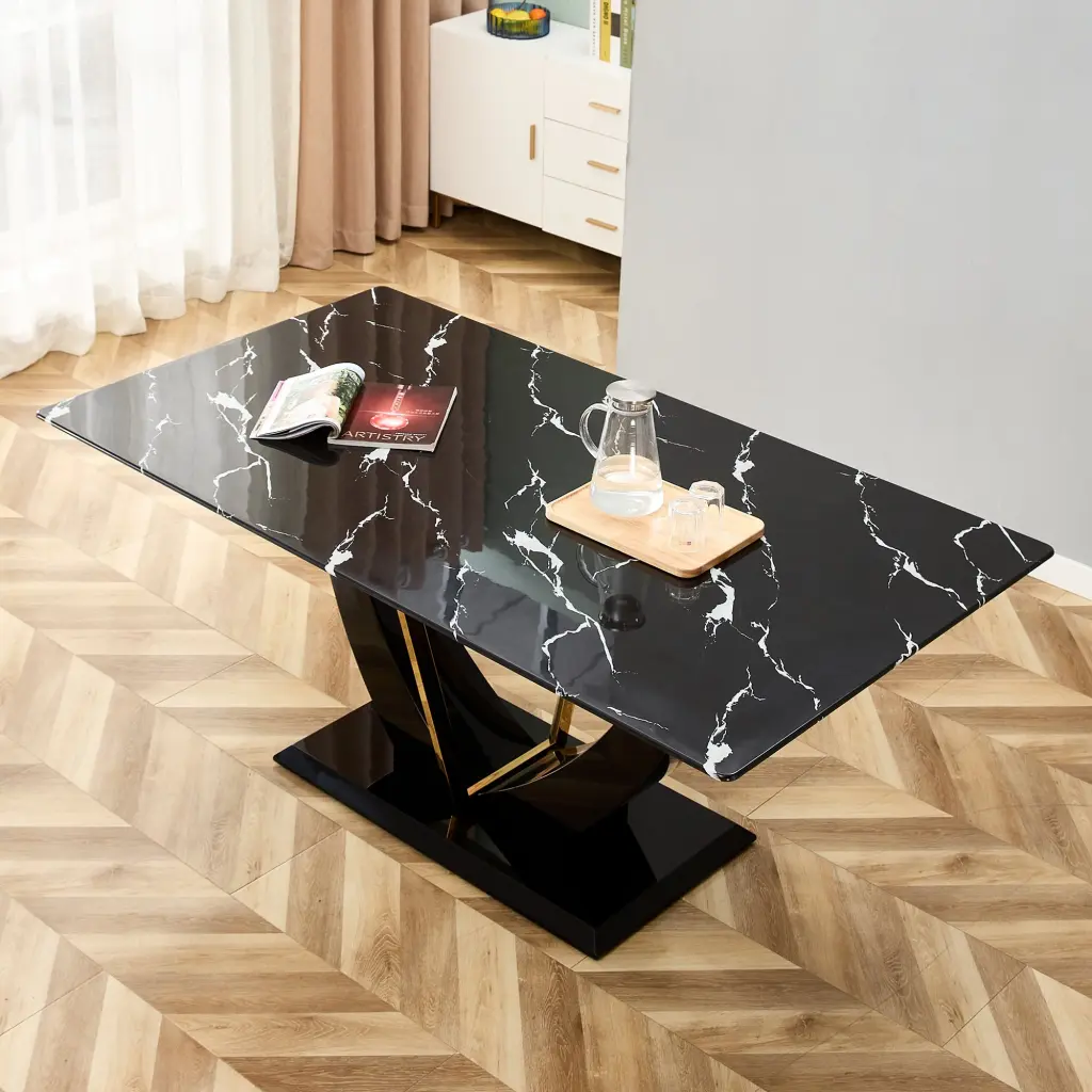Modern Minimalist Black Imitation Marble Texture Dining Table droom w-1151