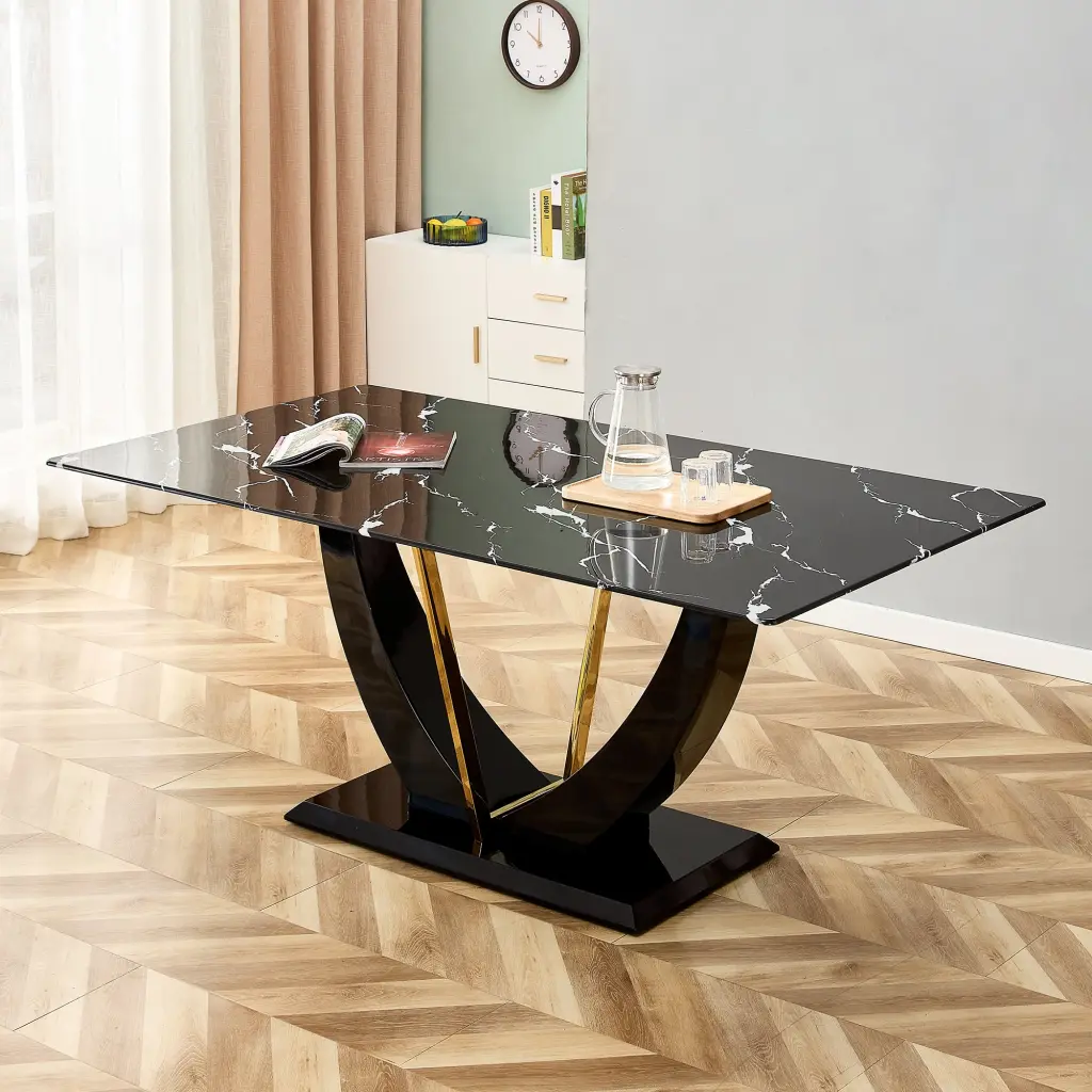 Modern Minimalist Black Imitation Stone Texture Dining Table droom w-1151