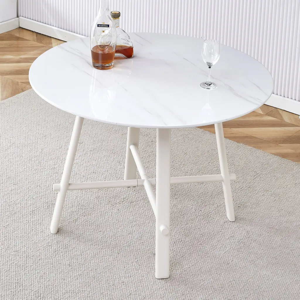 Modern Minimalist Circular Dining Table 42 Inch Diameter White Finish droom w-1151