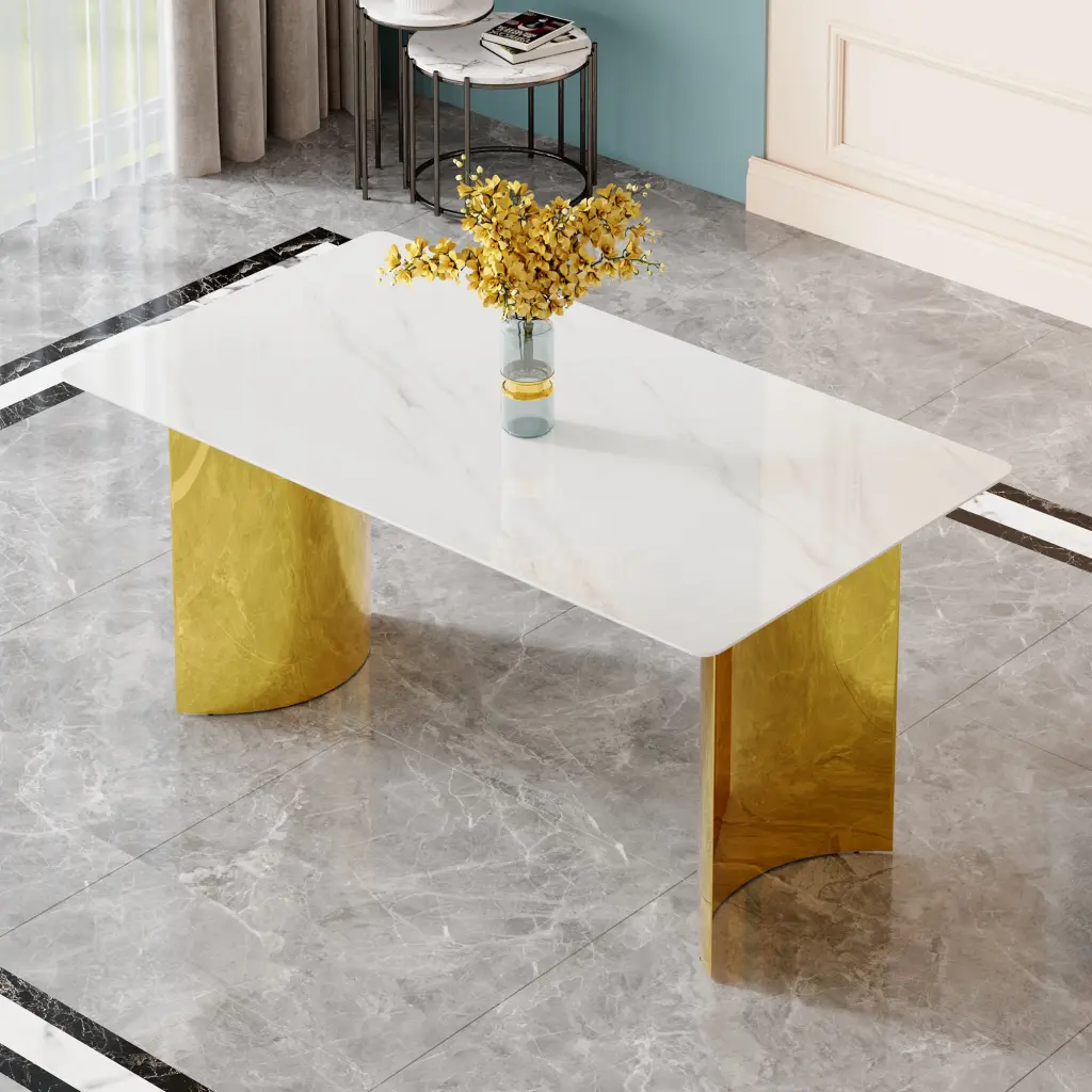 Modern Minimalist Dining Table White Imitation Stone Crystal Sticker droom w-1151