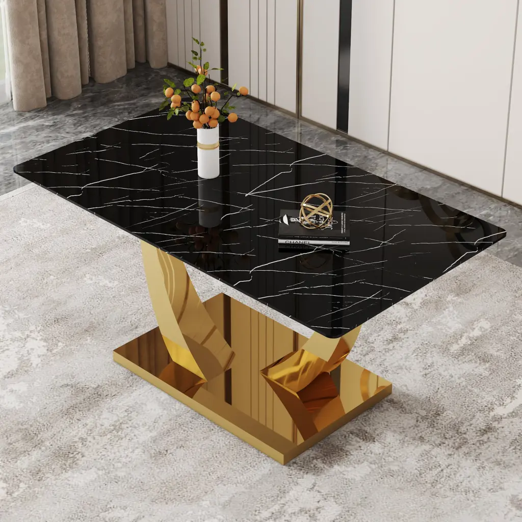 Modern Minimalist Rectangular Crystal Dining Table 0.4 Inch Thick Black droom w-1151