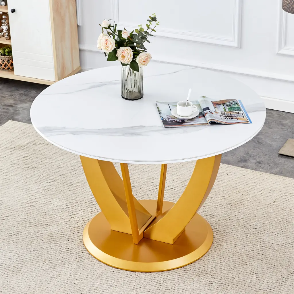 Modern Minimalist Round White Patterned Table Top Measuring 48 Inches Diameter droom w-1151