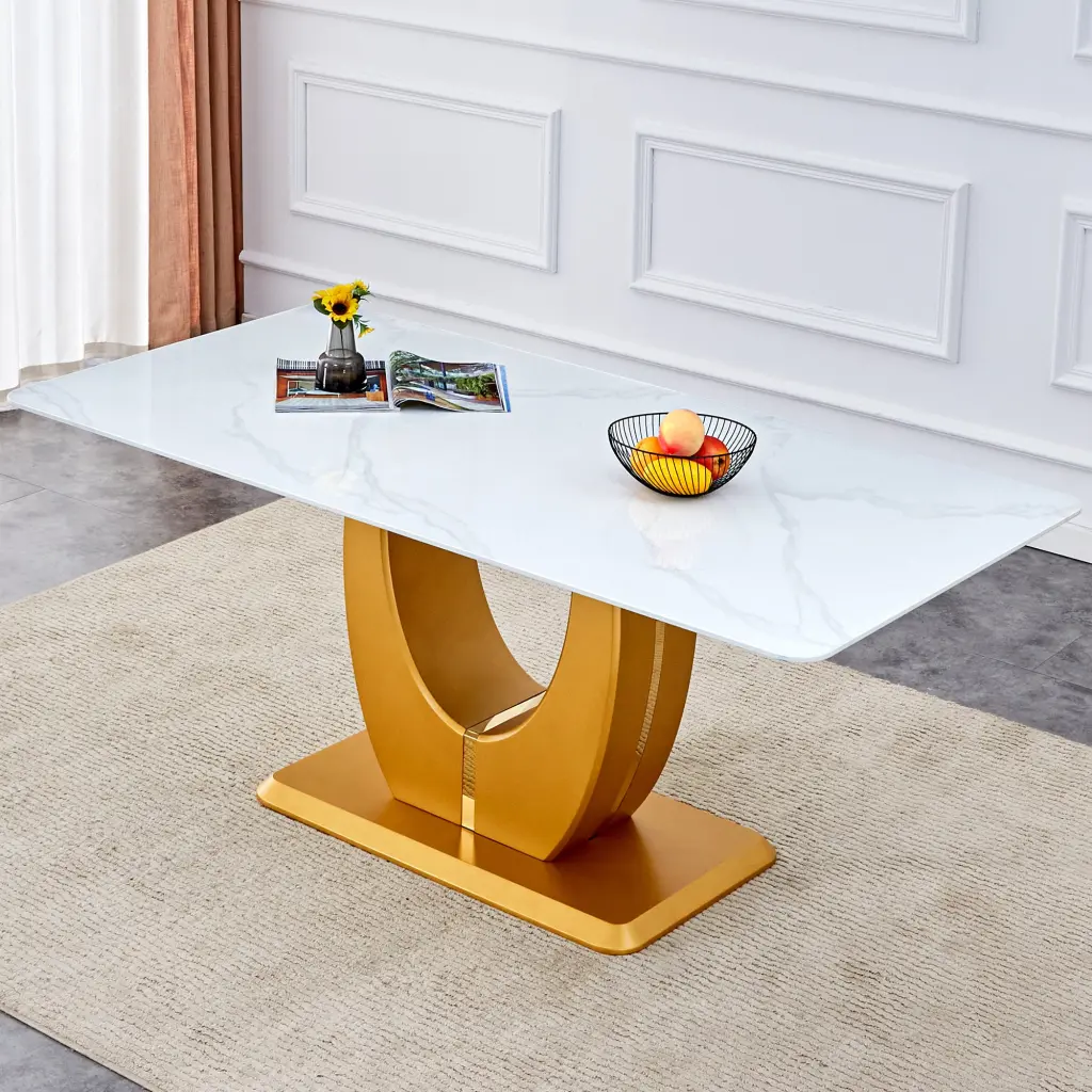 Modern Premium White Imitation Stone Crystal Dining Table droom w-1151