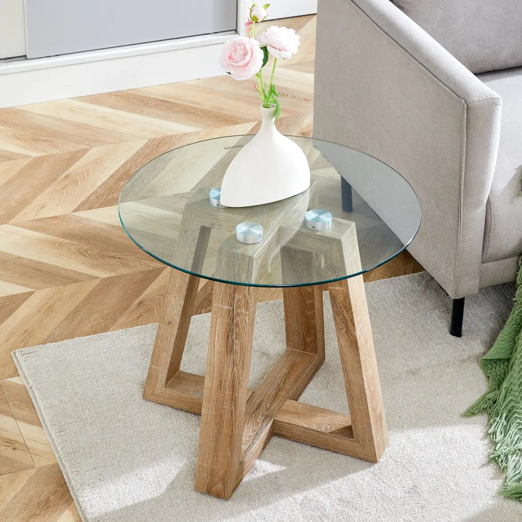 Modern Round Table Clear Tempered Glass Top Functional Use droom w-1151