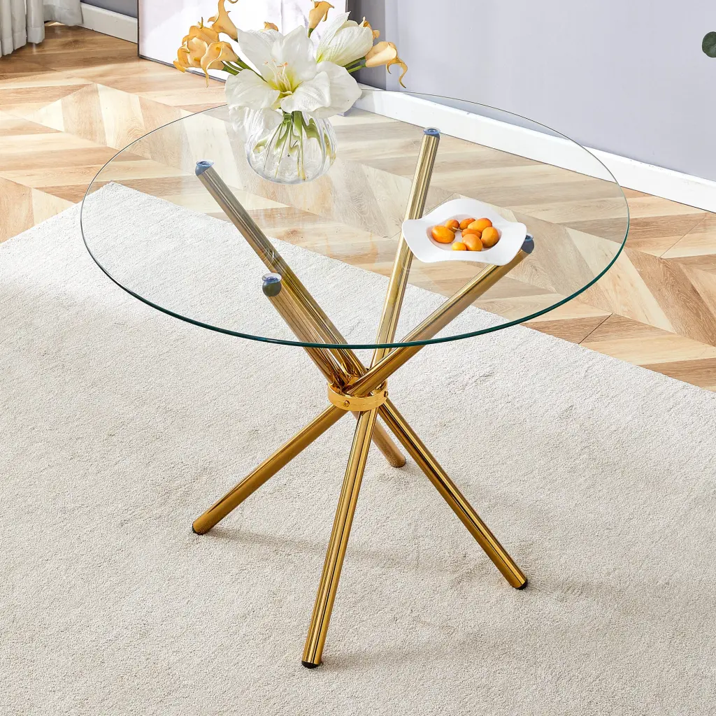 Round Clear Crystal Dining Table Unique Shape 4-6 People Modern Glass Table droom w-1151