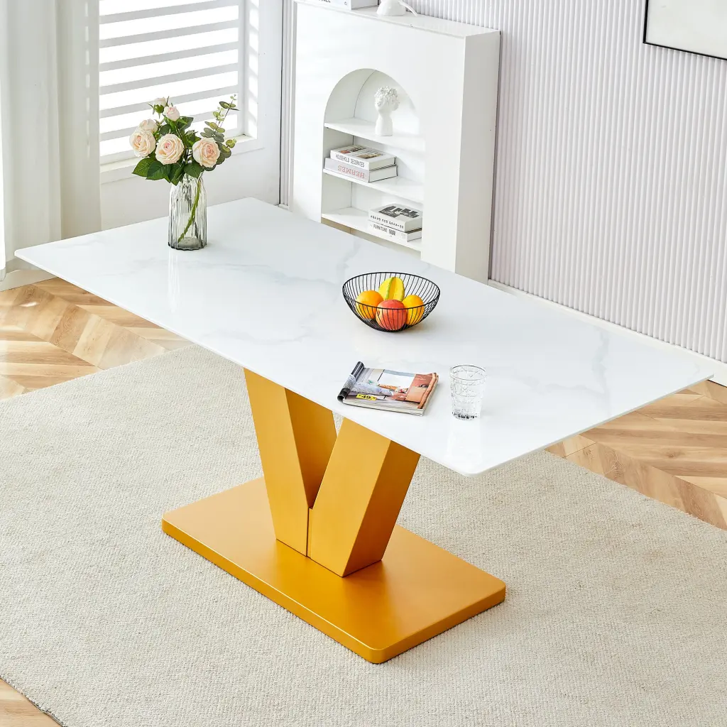 Stone Style White Dining Table 4-8 People 0.4 Inch Table Top droom w-1151