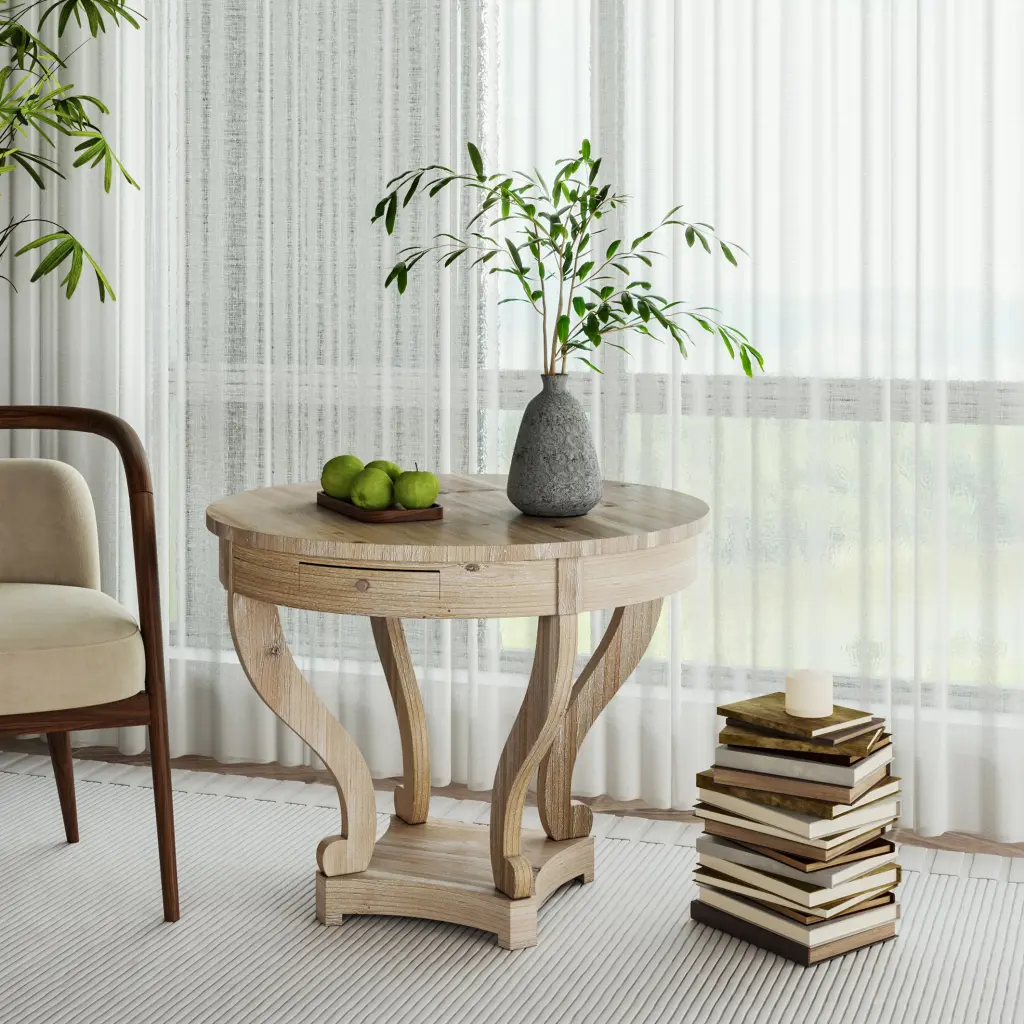 Curved Leg Farmhouse Round Dining Table End Table Small Dimensions fs furniture