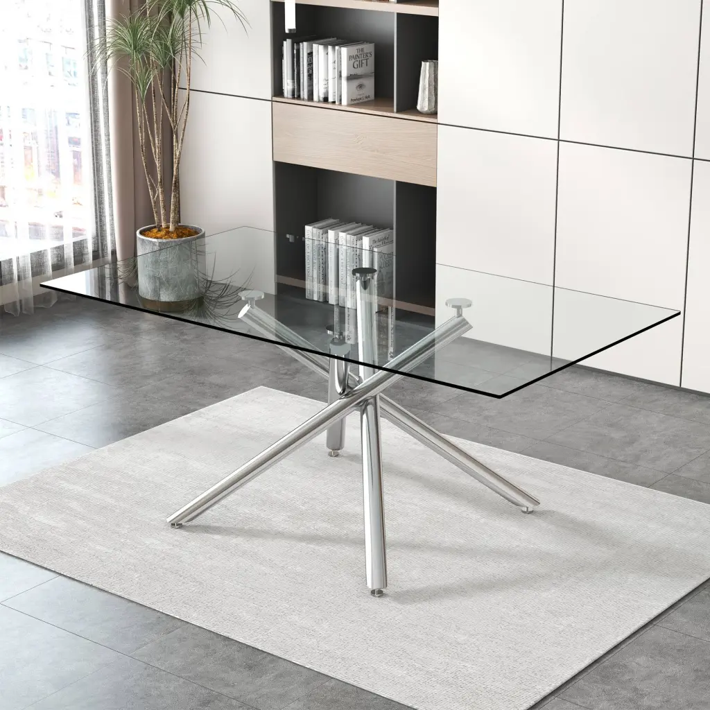 Large Modern Minimalist Rectangular Glass Dining Table 6 To 8 People furniture