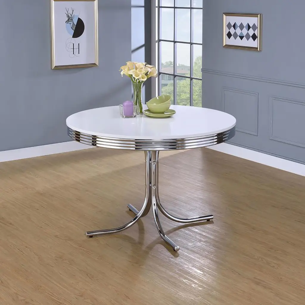 White and Chrome Round Dining Table Contemporary Modern Dining Room Table furniture max