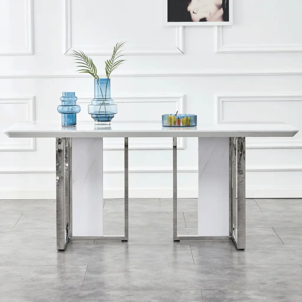 Modern Effortless White Imitation Marble Grain Dining Table Opulent Design furniture