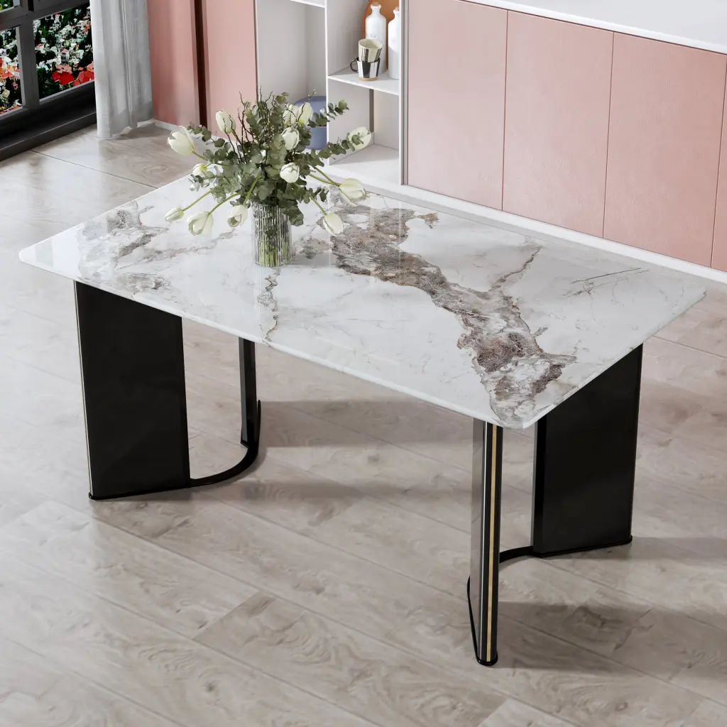 Modern Minimalist Rectangular Dining Table White Imitation Marble Top furniture