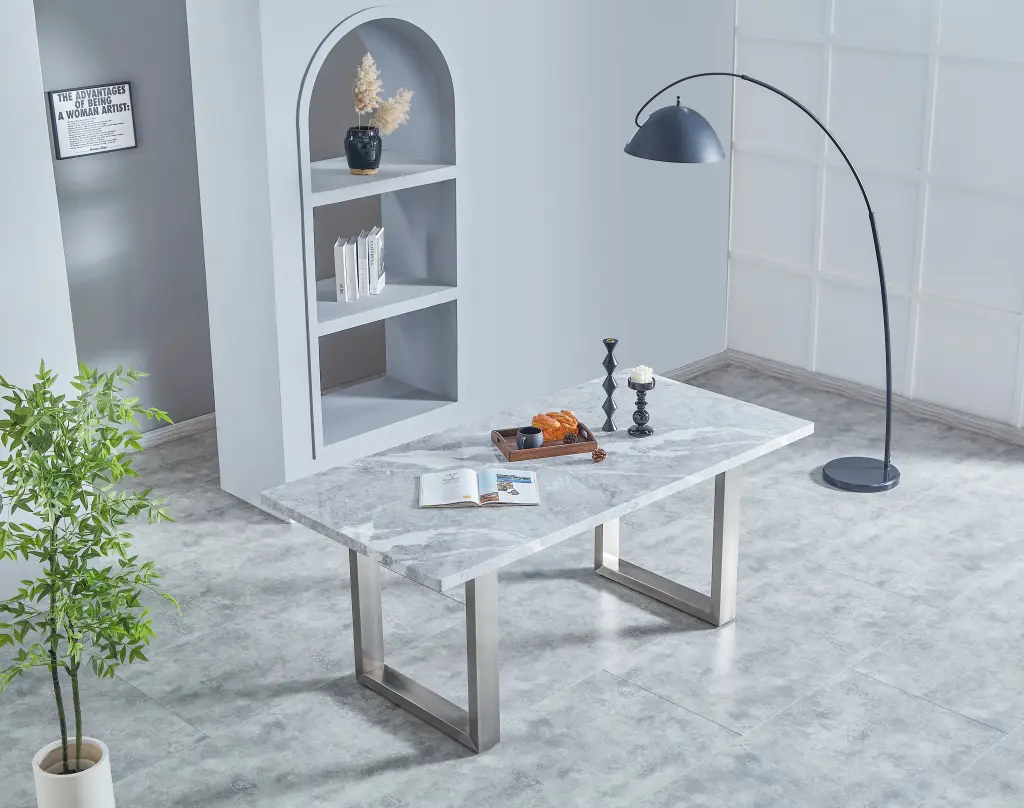 Elegant Luxurious Faux Stone Mdf Dining Table 6 Or 8 Rectangular homeyhome