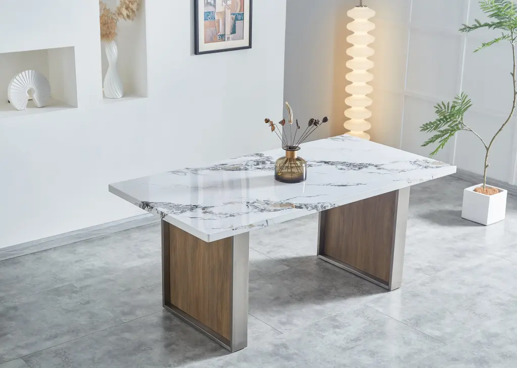 Elegant Marble MDF Dining Table 6 Or 8 Rectangular 70.8Lx35.4W homeyhome