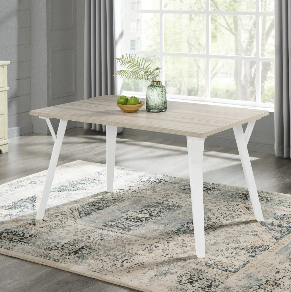 Alwynn Contemporary Rectangular Dining Table White and Natural Timber hz