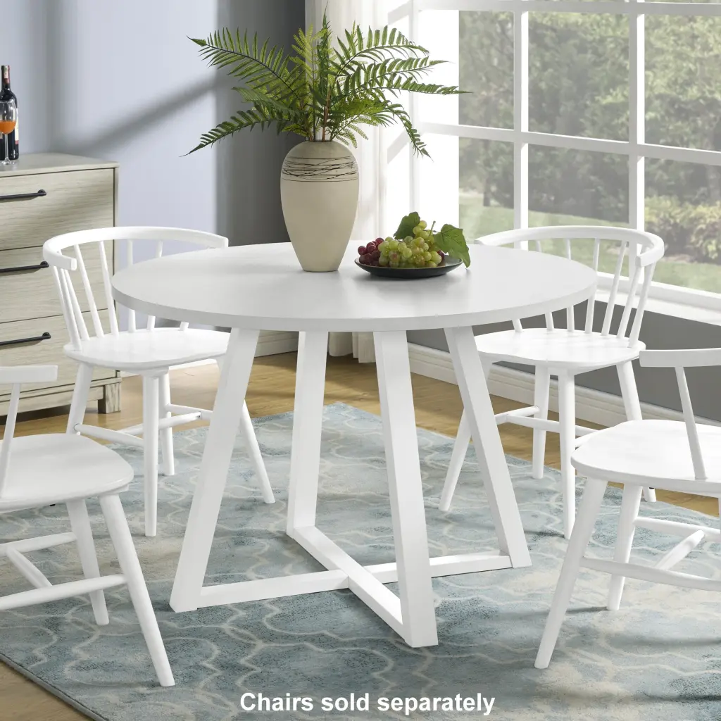 Edo Contemporary Round Dining Table Trestle Base White Finish hz