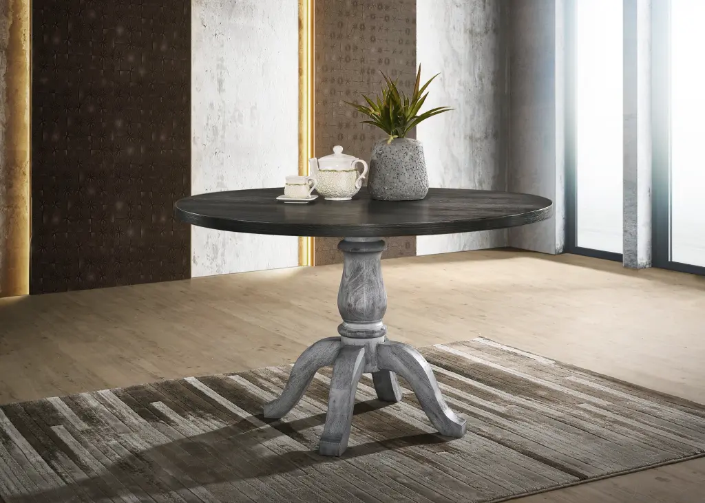 Iris Round Pedestal Wood Dining Table Multicolor Seats 4 hz