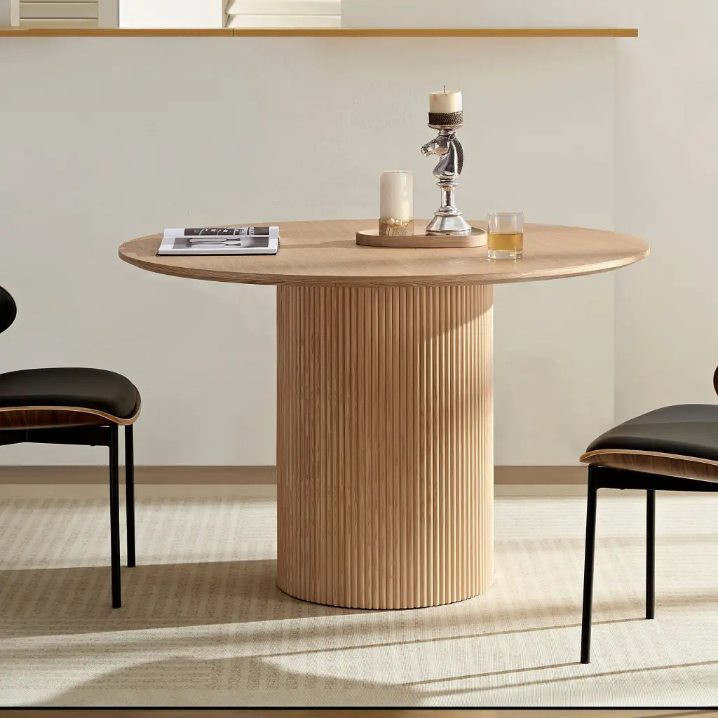 47.24 Inch MDF Round Dining Table Dining Room Mid Century Modern Style justone interior