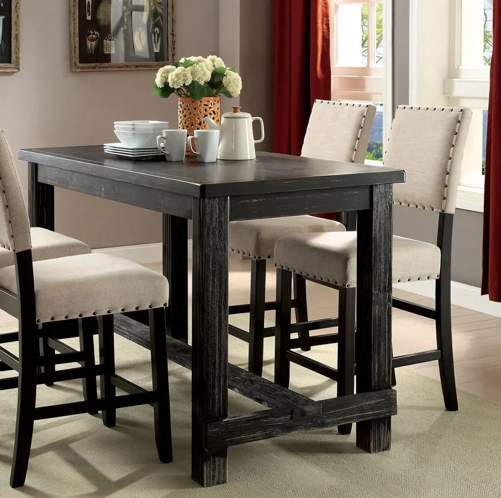 Antique Black Distressed Counter Height Dining Table Rustic Style kanepe