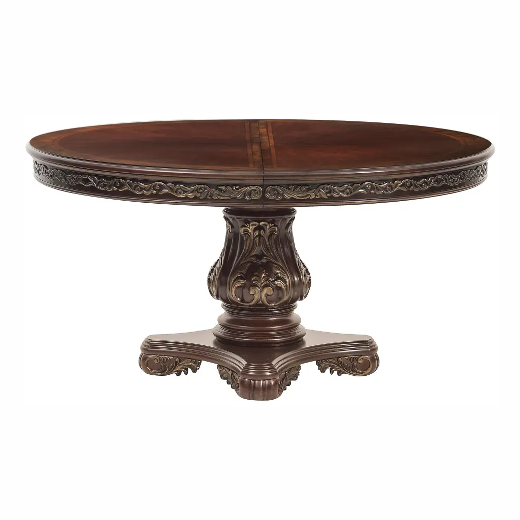 Beautiful Cherry Finish Precious Metal Tipping 1Pc Dining Round Oval Table Kitchen Furniture kanepe