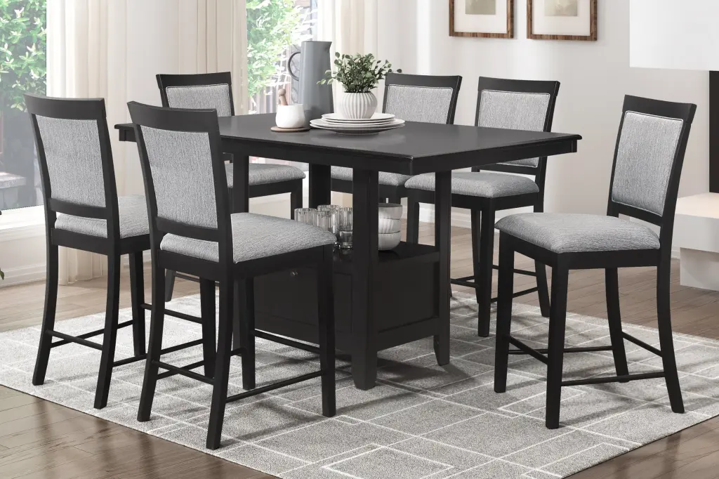 Charcoal Gray Finish 7 Piece Dining Counter Height Table Base Storage kanepe