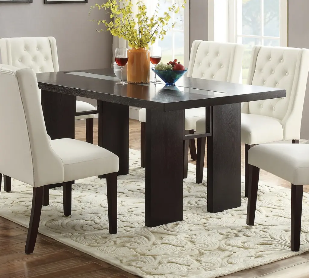 Contemporary Espresso Finish Solid Wood Dining Table Glass Top kanepe