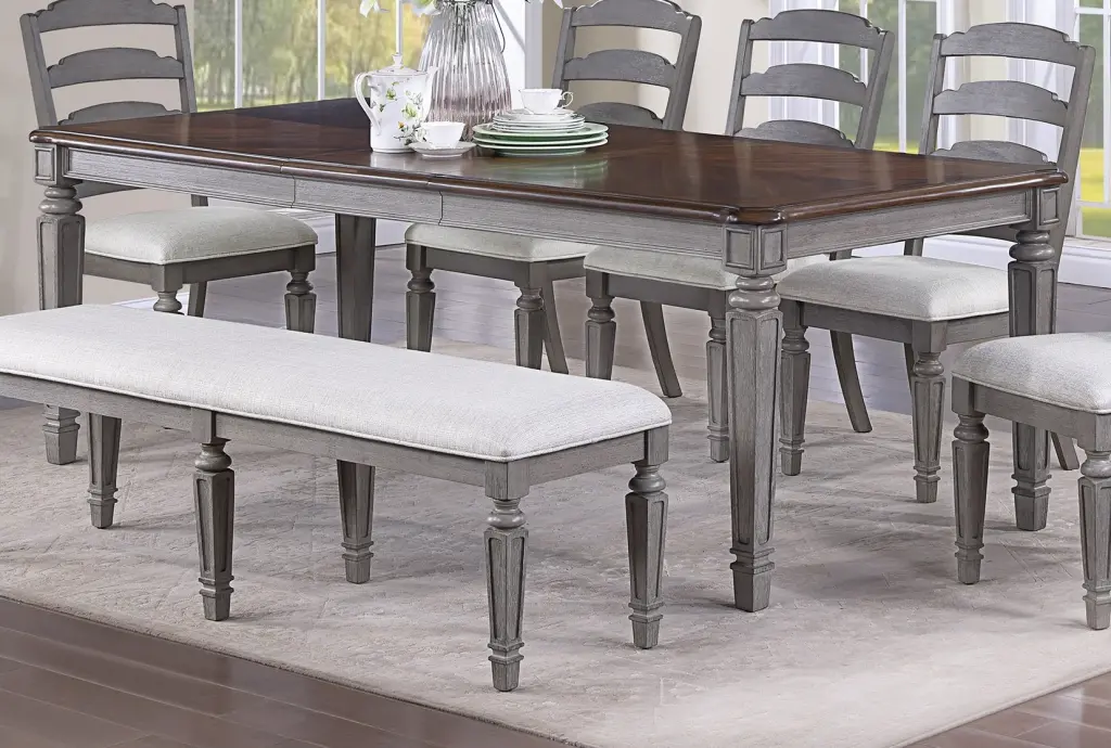 Contemporary Light Grey and Cherry Dining Table Timberen Frame 1 Piece kanepe
