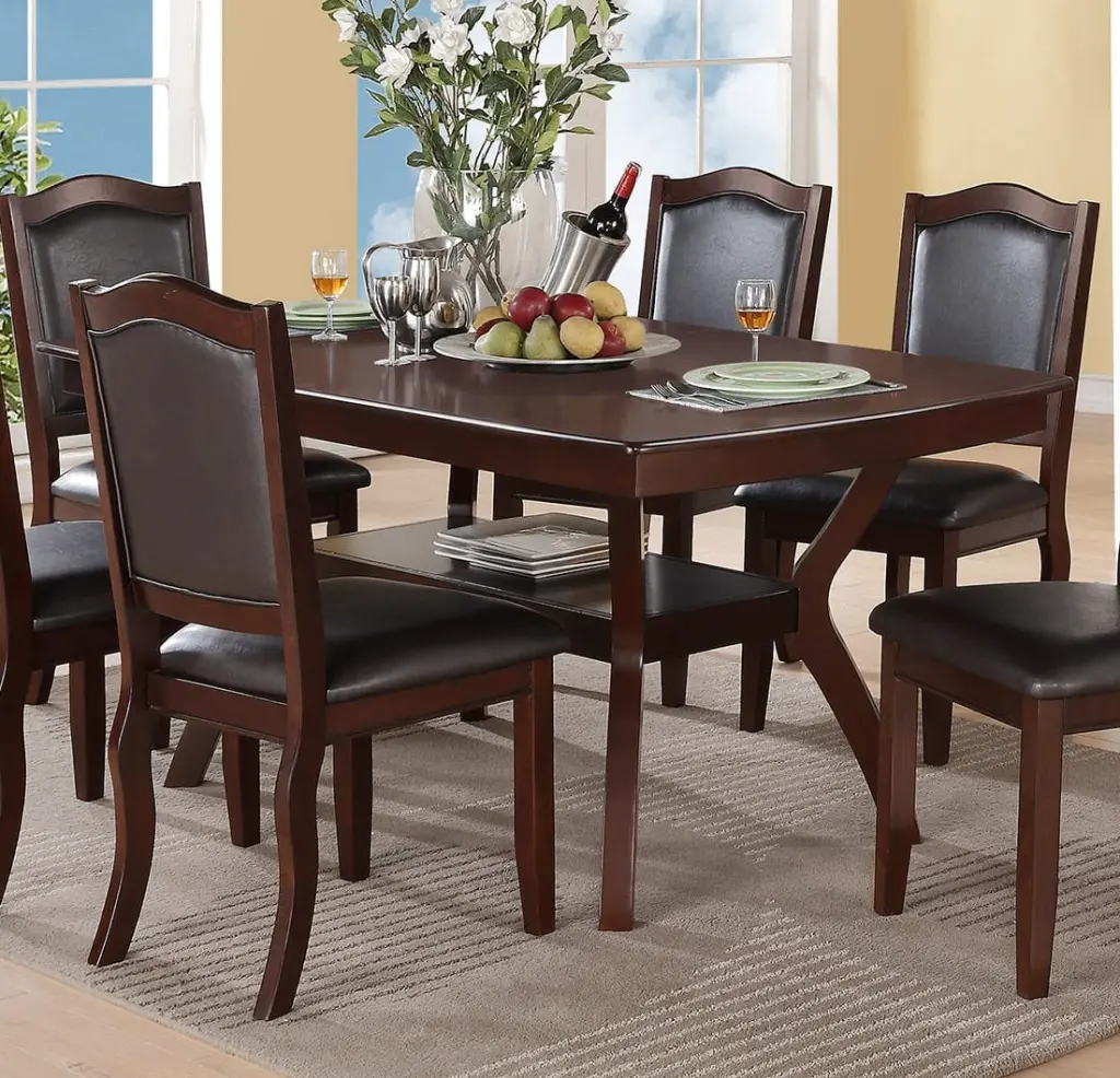 Formal Look Dining Table Shelf Solid Wood Espresso Finish kanepe