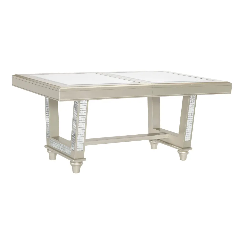 Glamorous Style Trestle Dining Table Glass Insert Top kanepe