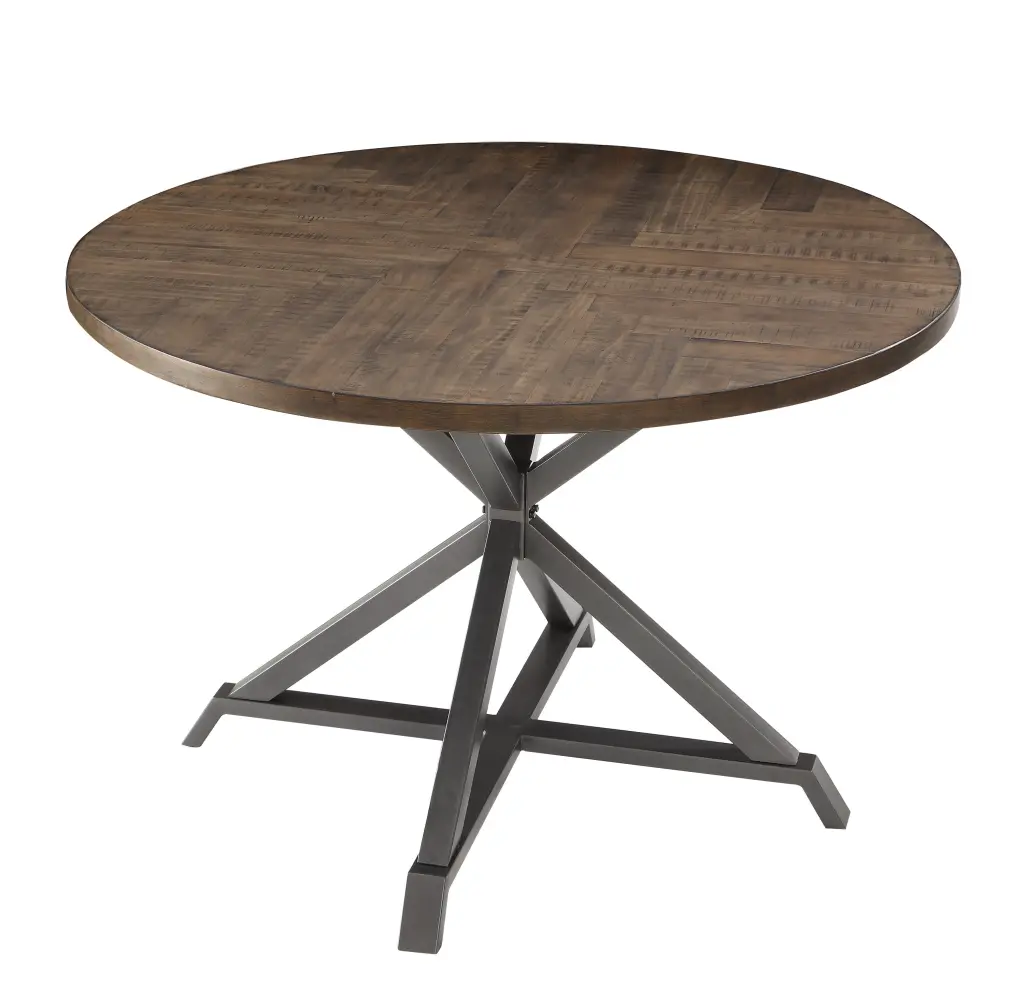 Industrial Style Round Dining Table Burnished Brown Finish And Gray Metal Base kanepe