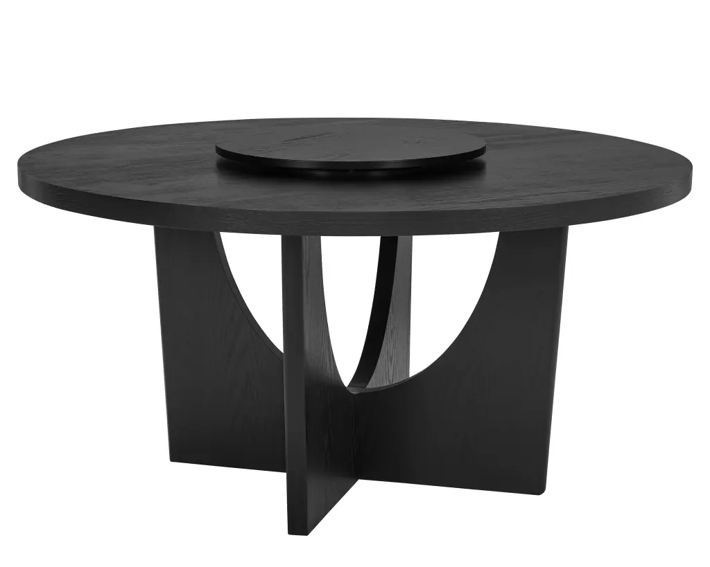 Modern Round Table Top Black Finish and Lazy Susan Dining Room kanepe