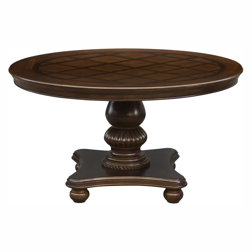 Traditional Dining Table 1Pc Brown Cherry Finish Pedestal Base Round kanepe