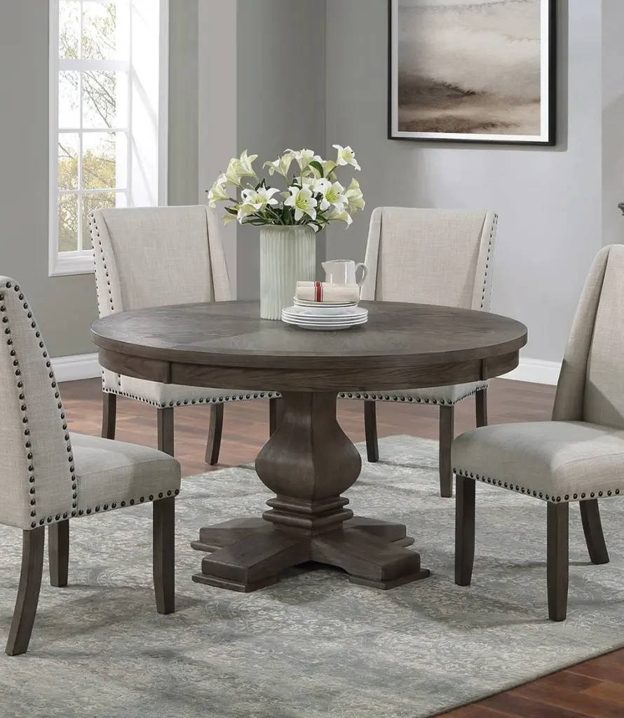 Traditional Formal 54 Inch Round Dining Table Pedestal Base Oak Finish kanepe