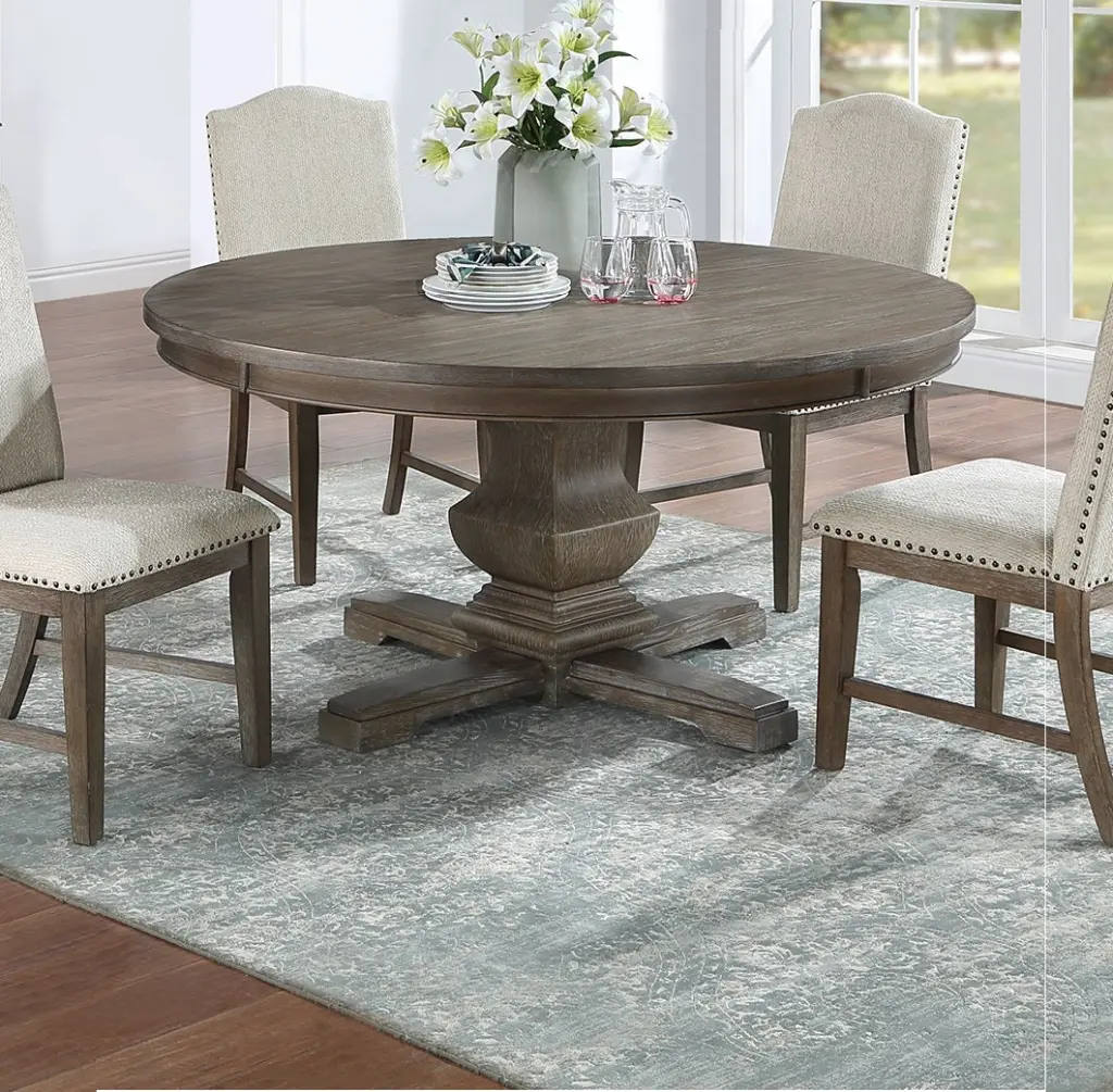 Traditional 60 Inch Round Dining Table Pedestal Base Oak Finish kanepe
