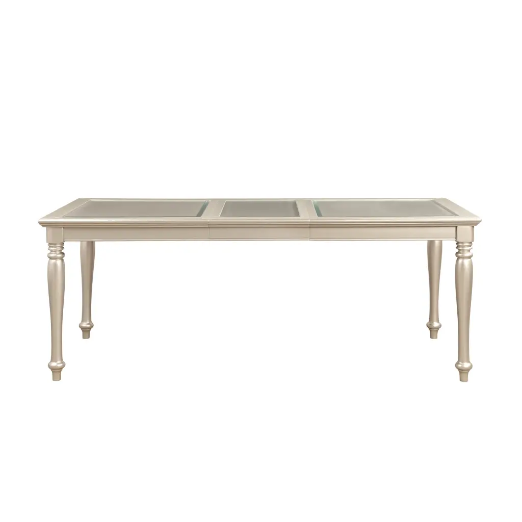 Traditional Silver Finish Dining Table Extension Leaf and Glass Top kanepe