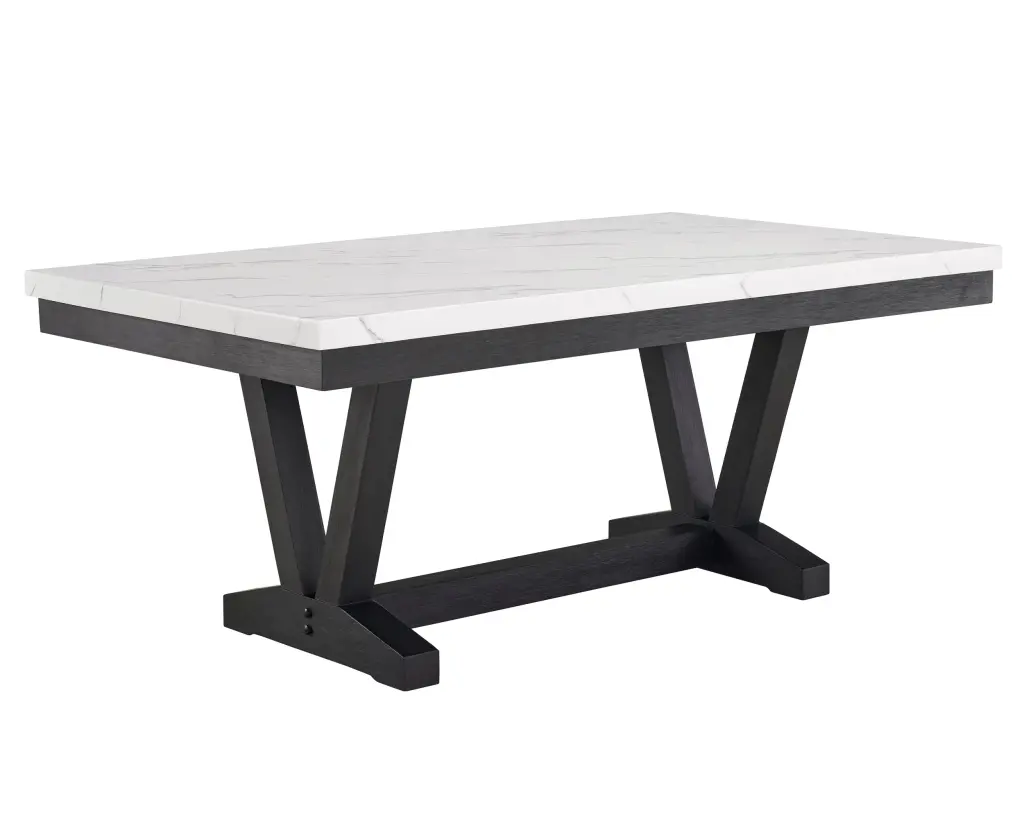 Transitional Modern Formal Dining Table White Faux Marble Rectangular kanepe
