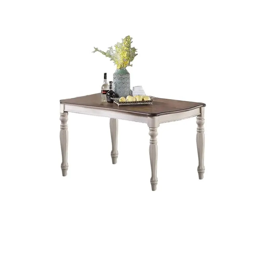 Transitional Style Antique White Dining Table Oak Top Rectangle kanepe