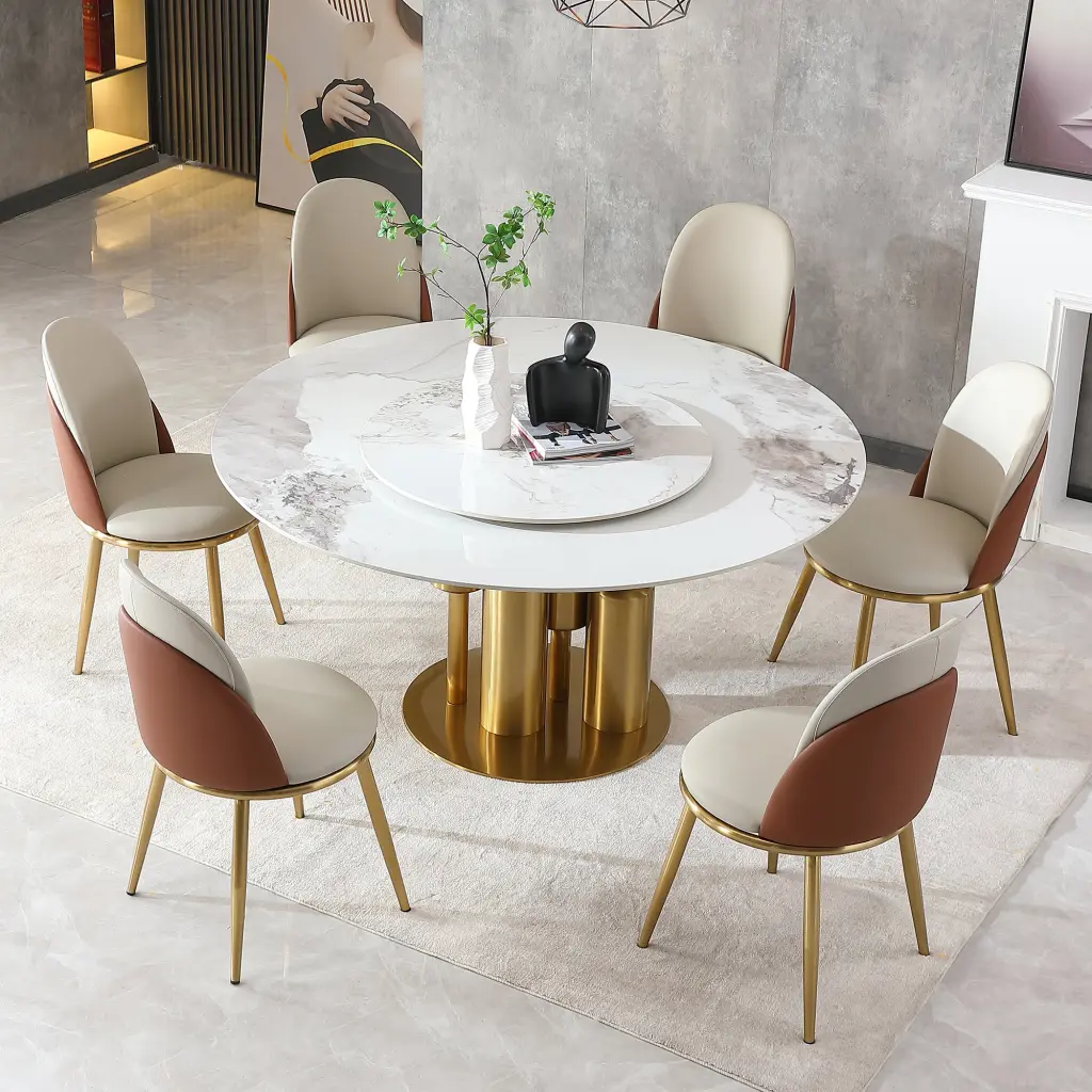 Modern 59 Inch Round Marble Dining Table Sintered Stone leavader