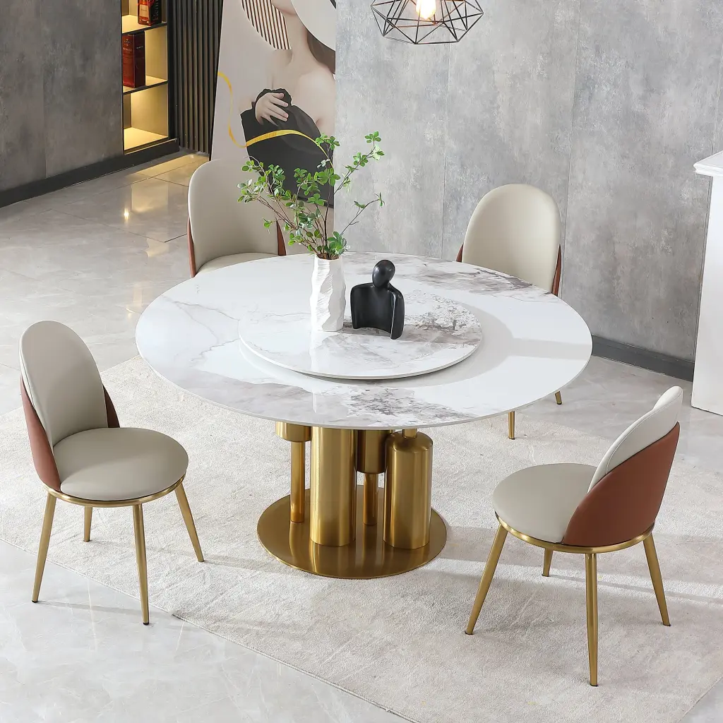 Modern Marble Dining Table 59 Inch Round Sintered Stone Table leavader