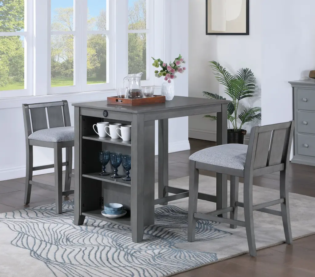 Graham 36 Inch 3 Piece Gray Counter Height Dining Table Small Space lilola home