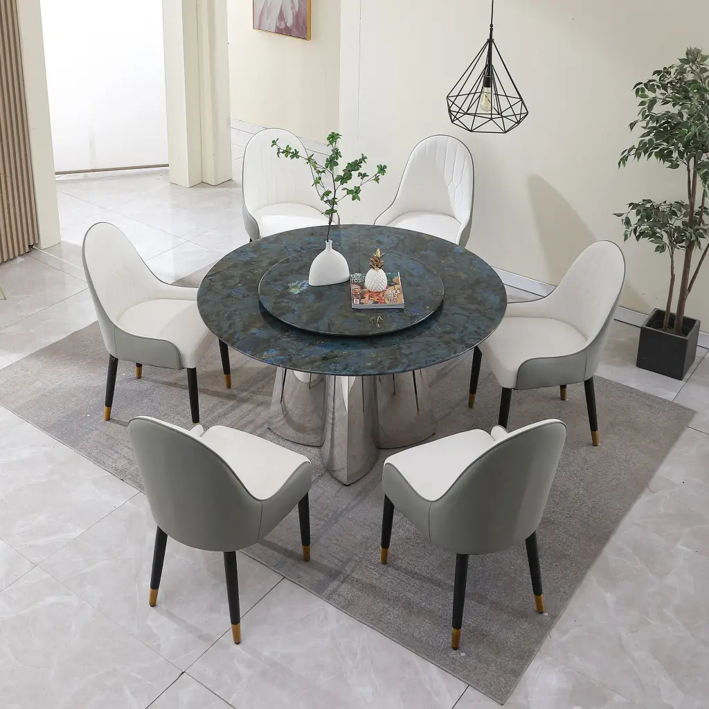 53.3 Inch Modern Sintered Stone Dining Table 31.5 Inch Round Turntable montary