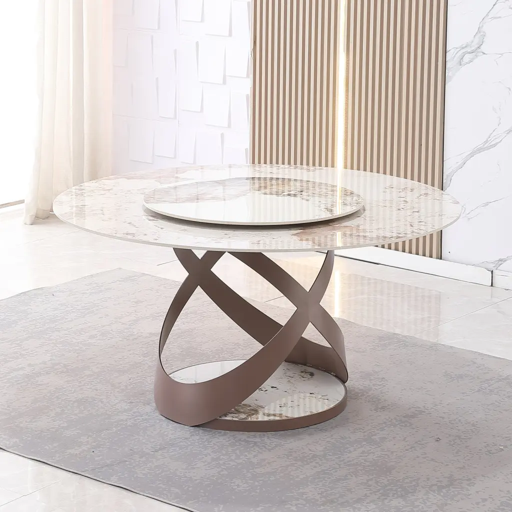 59.05 Inch Modern Sintered Stone Dining Table 31.5 Inch Round Turntable montary