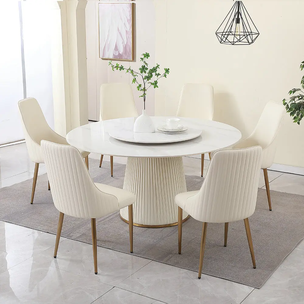 59 Inch Modern Sintered Stone Dining Table 31.5 Inch Round Turntable montary