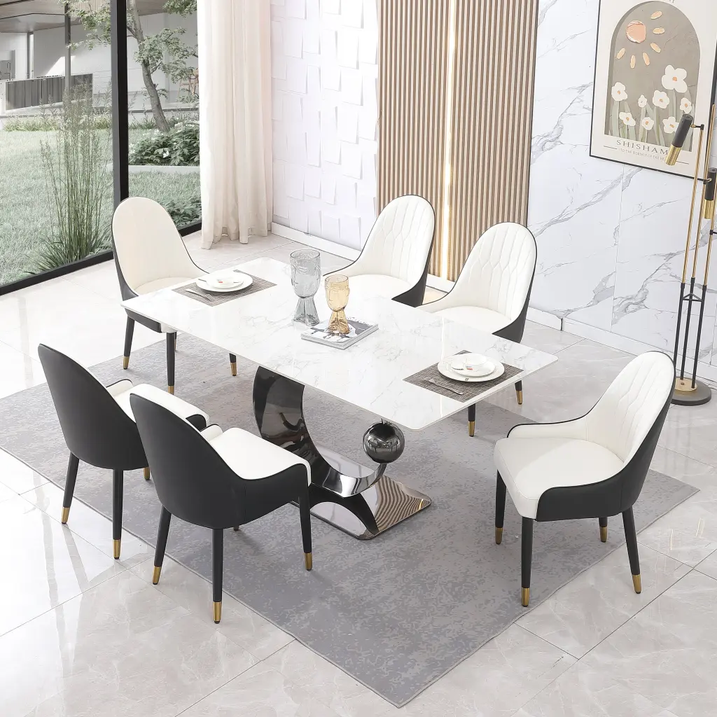 71 Inch Stone Dining Table Carrara White Hue - Round Special Design montary