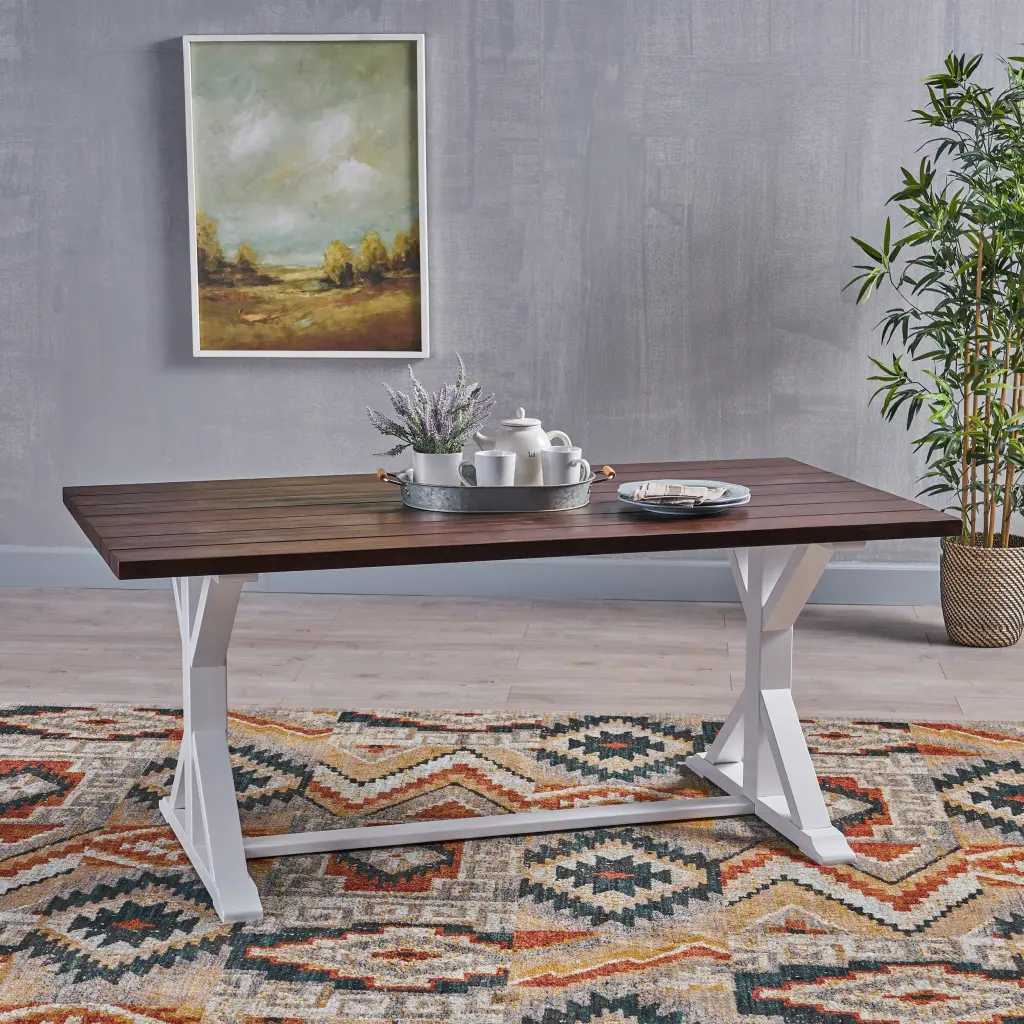 Cassia Farmhouse Dining Table Dark Brown White Acacia Timber nh-cloudhouse